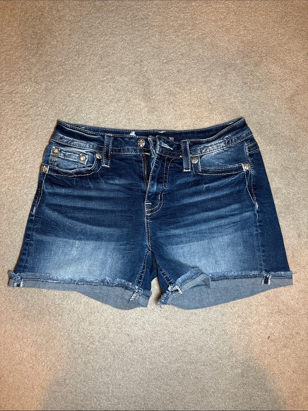 Miss Me Blue Denim Shorts with Floral Embroidery - Picture 4 of 5